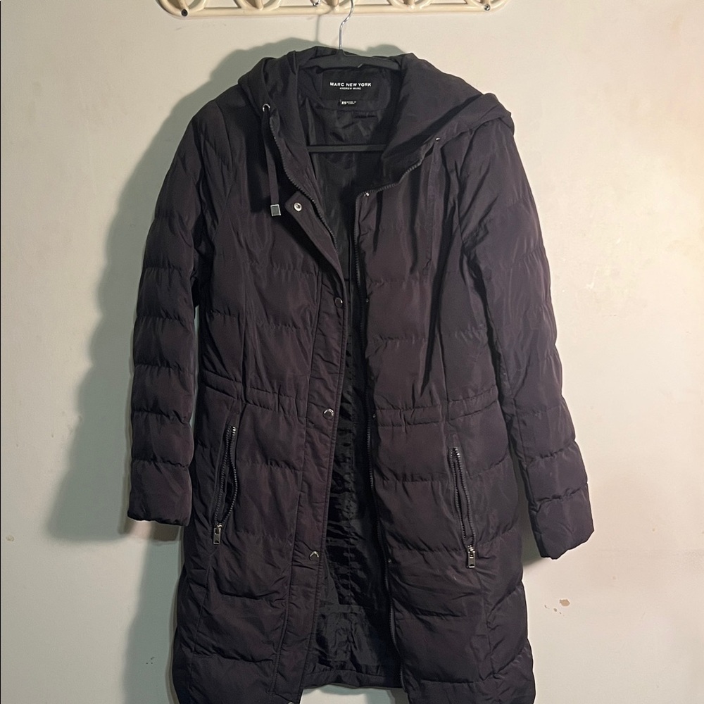 Marc New York Women's Dark Puffer Jacket XS Long Winter Jacket